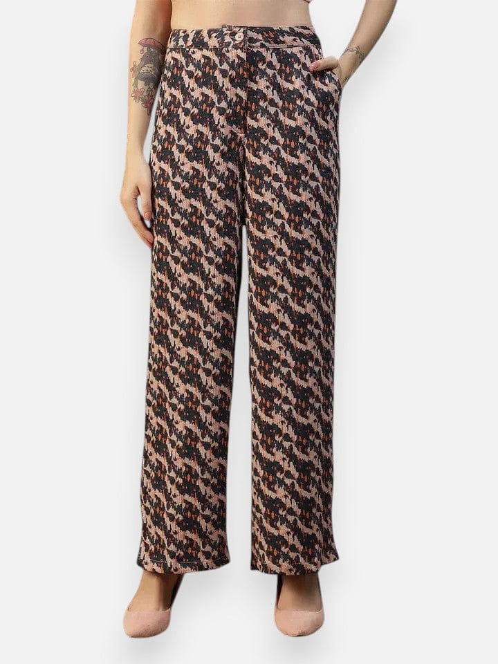 Women Brown Abstract Print Pant