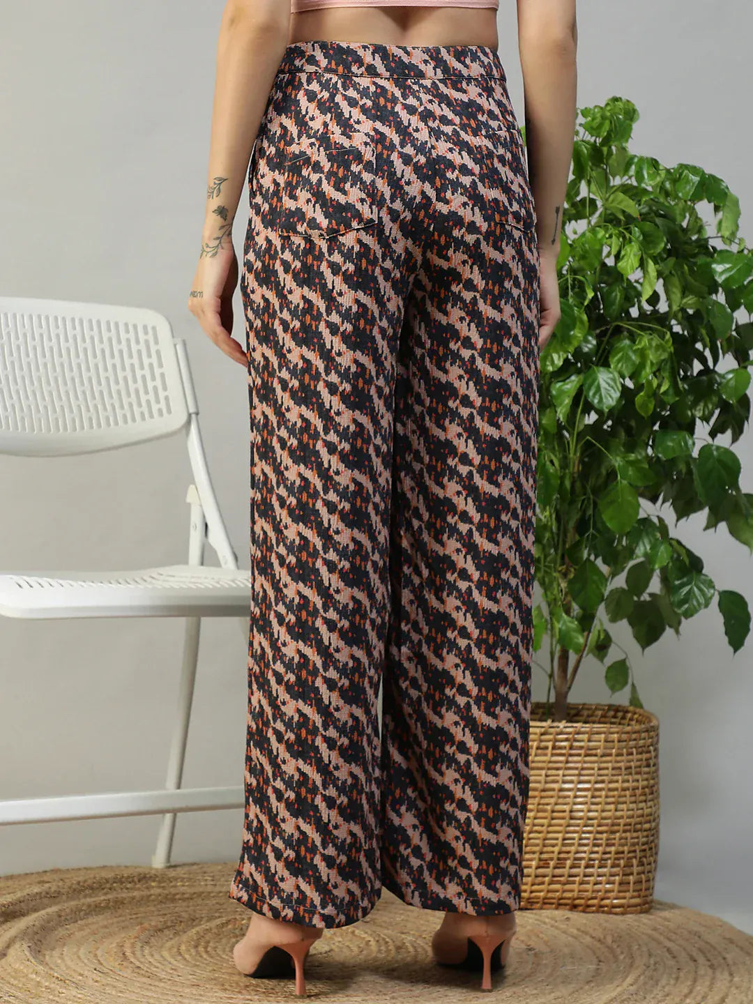 Women Brown Abstract Print Pant