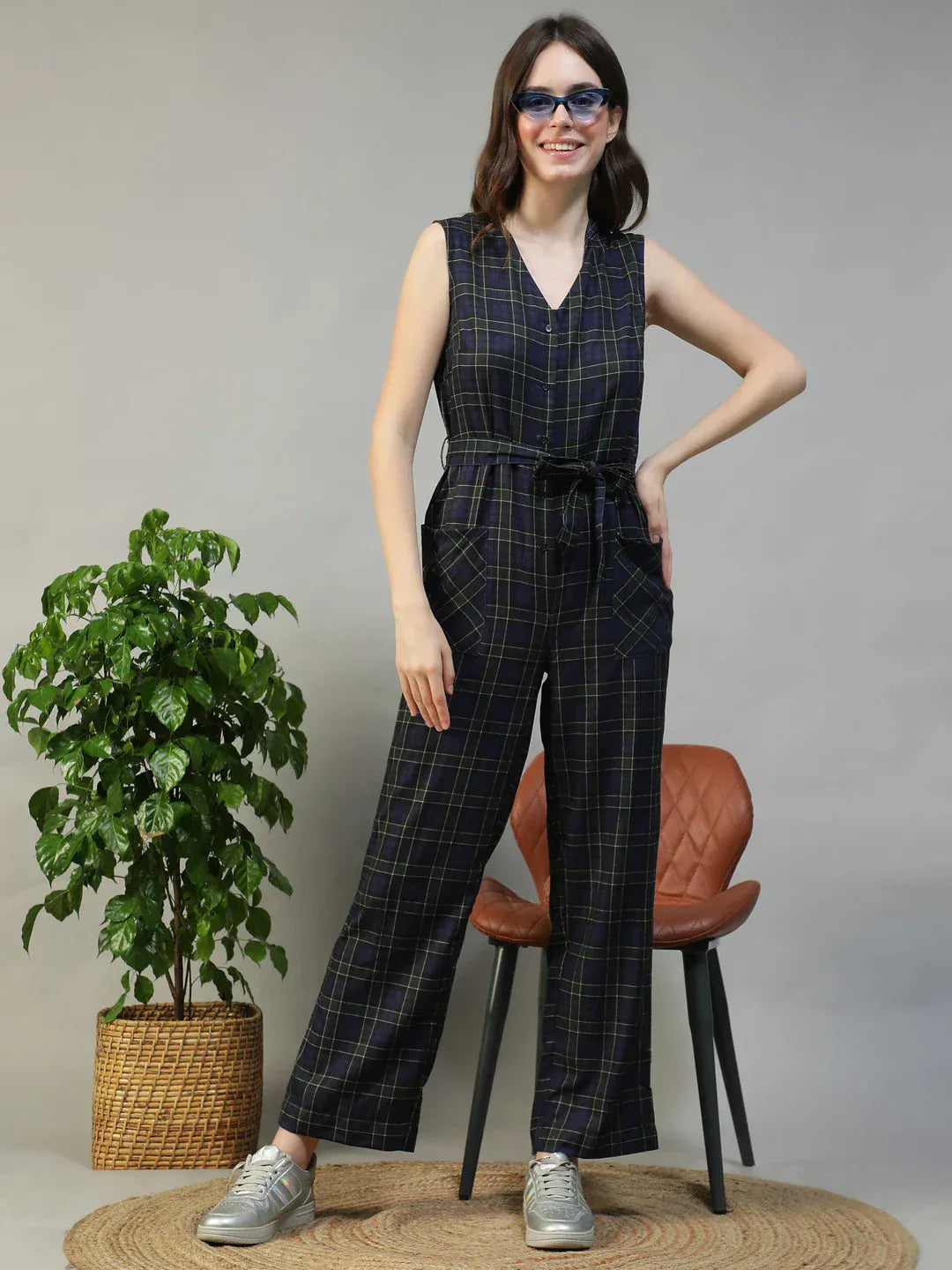 Black Check Jumpsuit