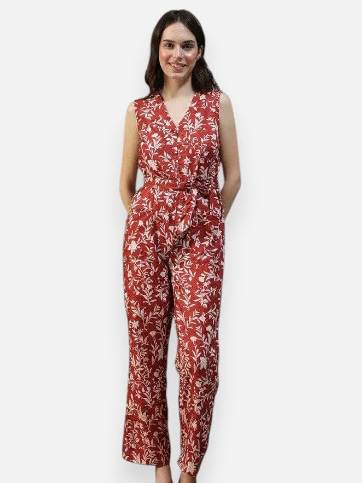 Red Floral Print Jumpsuit