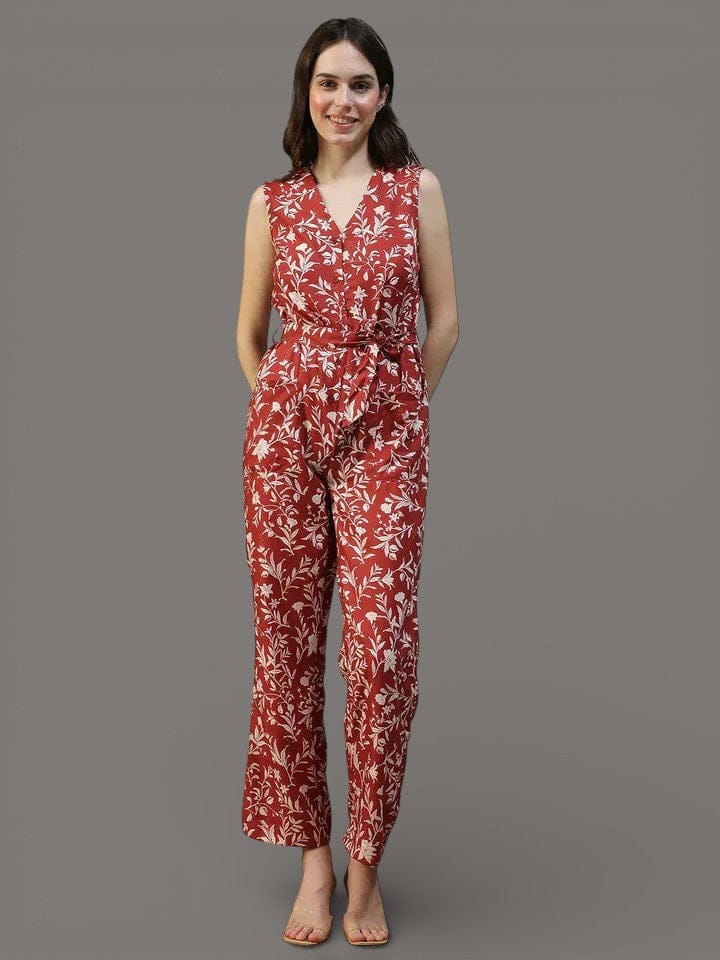 Red Floral Print Jumpsuit