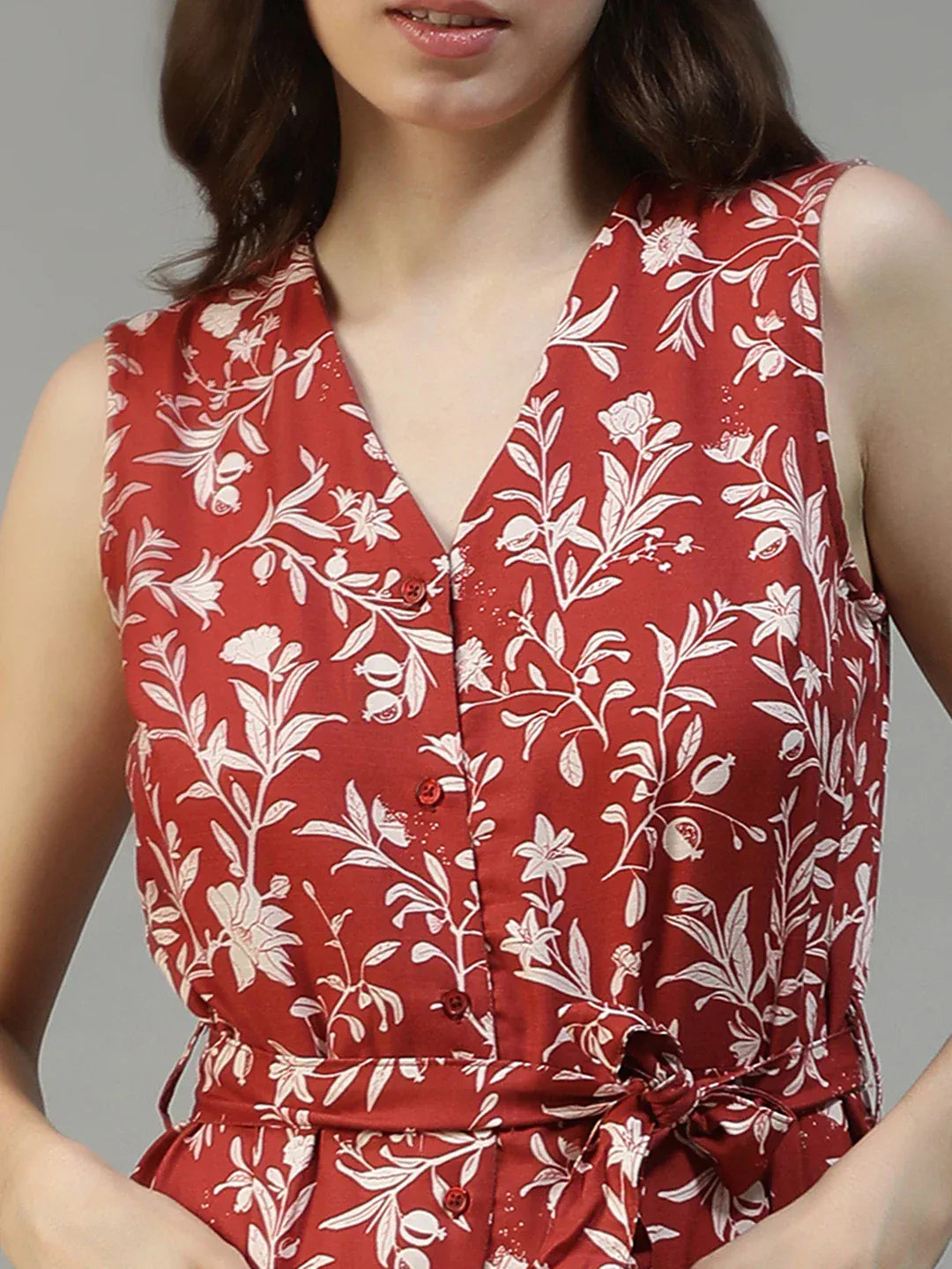 Red Floral Print Jumpsuit