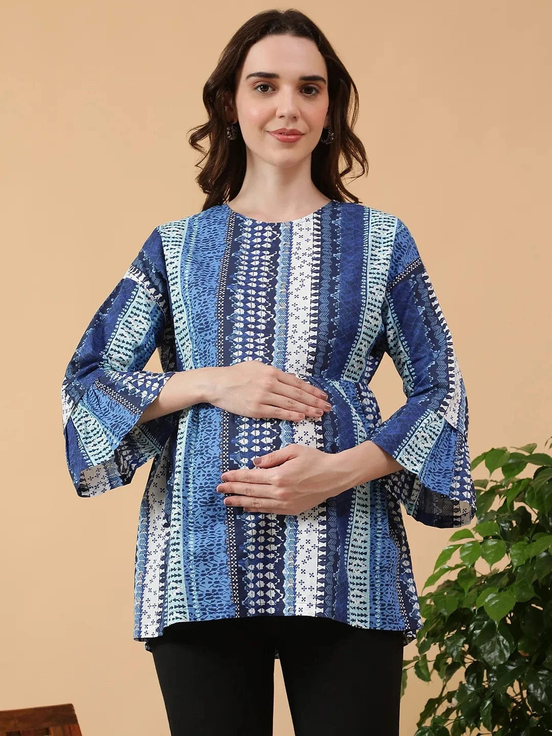 Blue Abstract Print Maternity Cotton Top