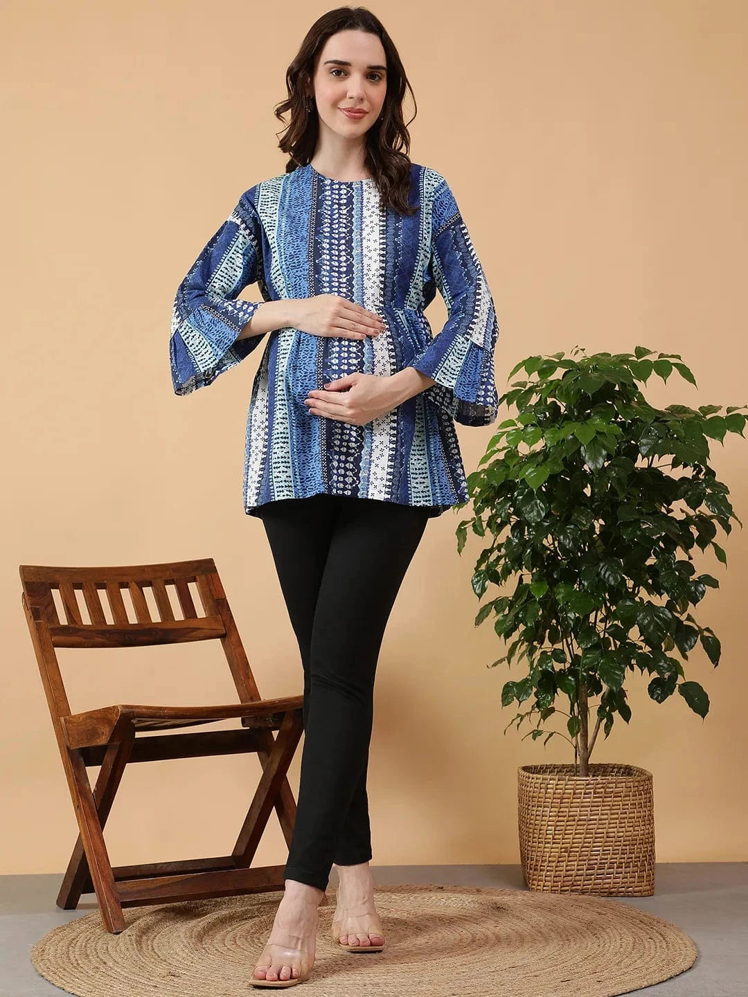 Blue Abstract Print Maternity Cotton Top