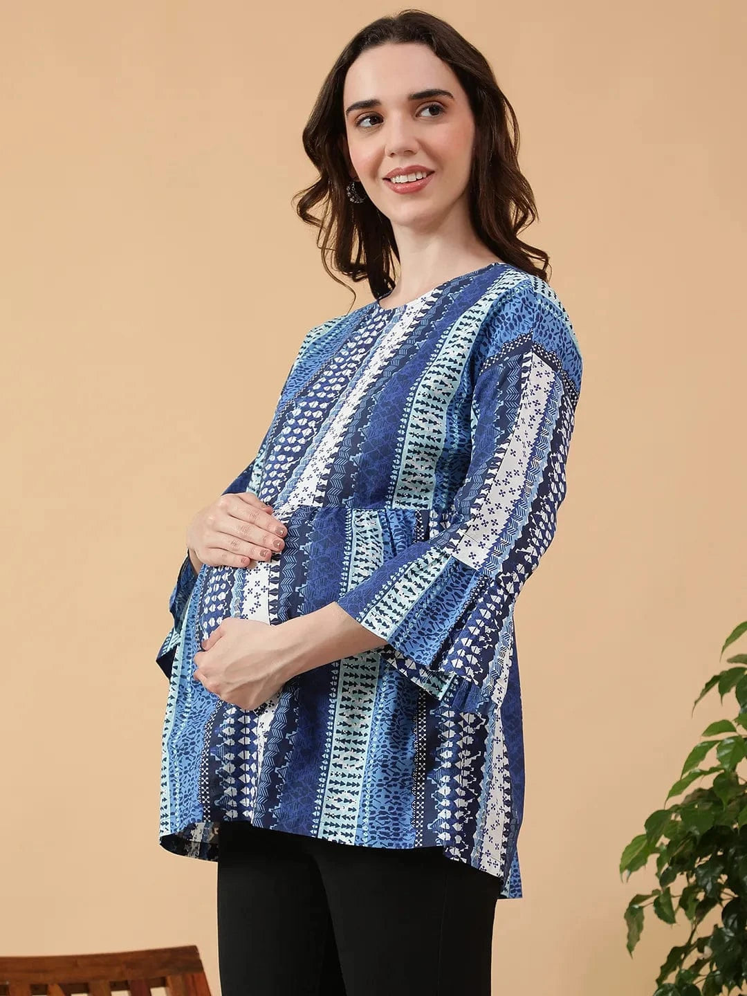 Blue Abstract Print Maternity Cotton Top