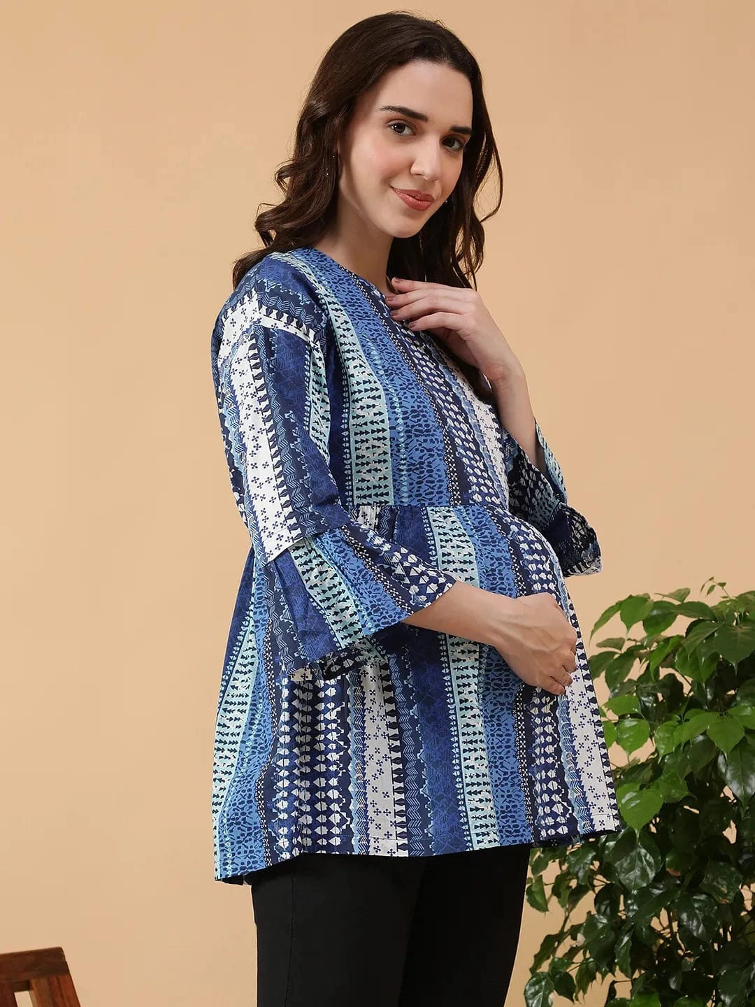 Blue Abstract Print Maternity Cotton Top
