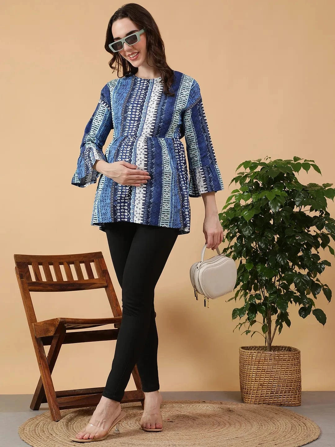 Blue Abstract Print Maternity Cotton Top