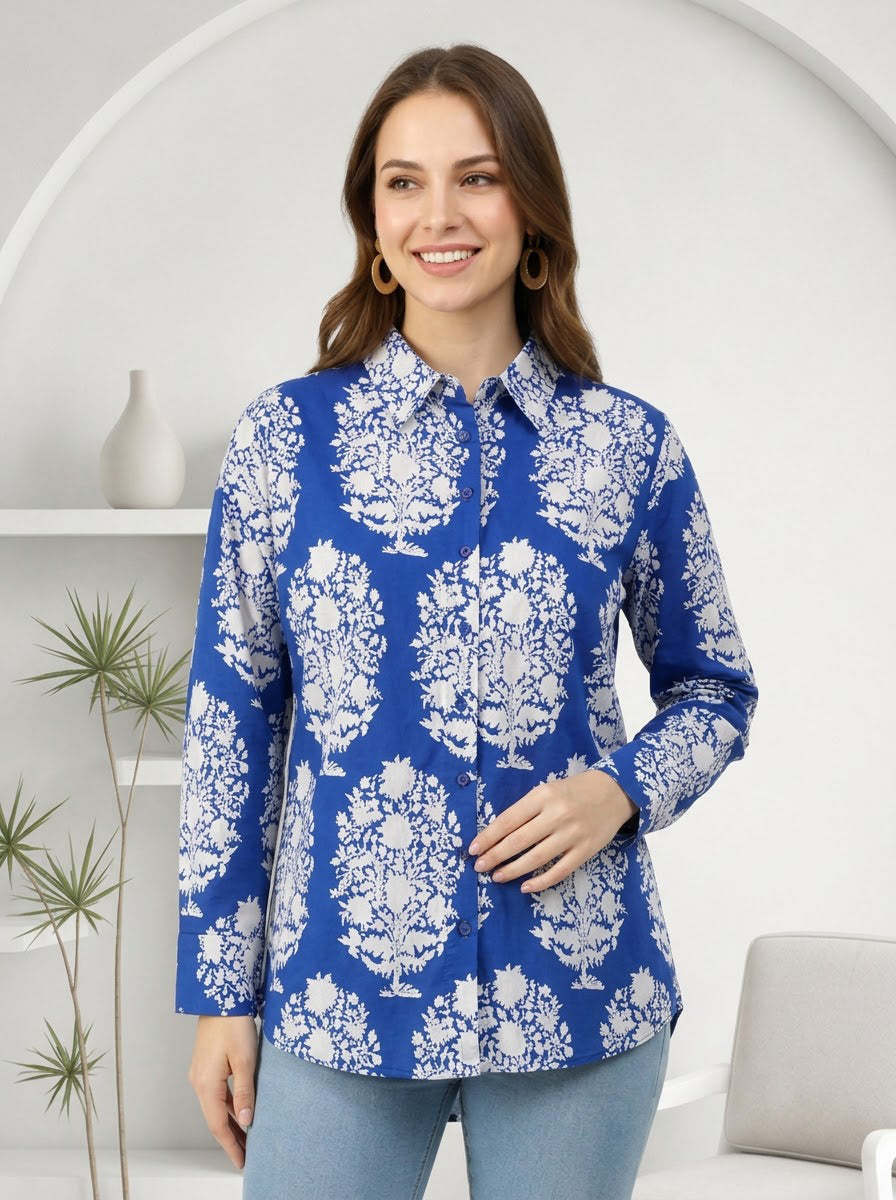Blue Tropical Print Shirt