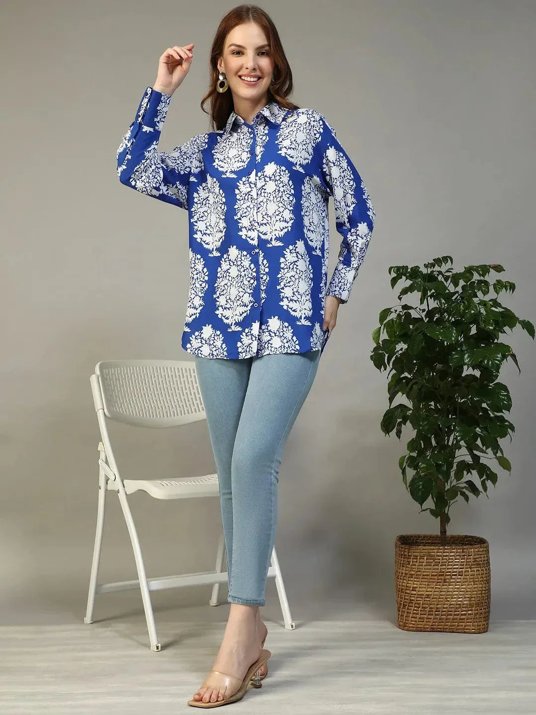 Blue Tropical Print Shirt