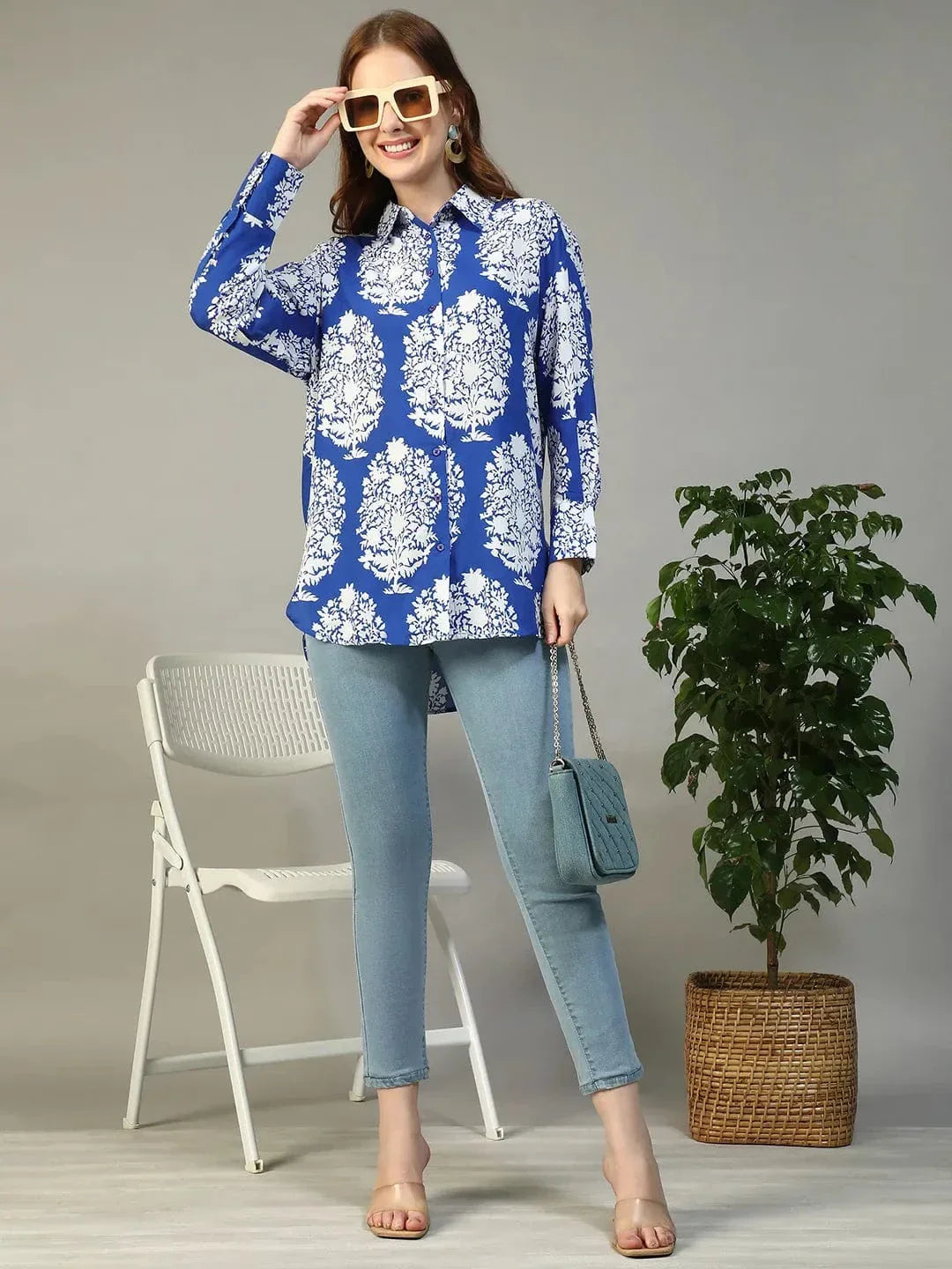 Blue Tropical Print Shirt