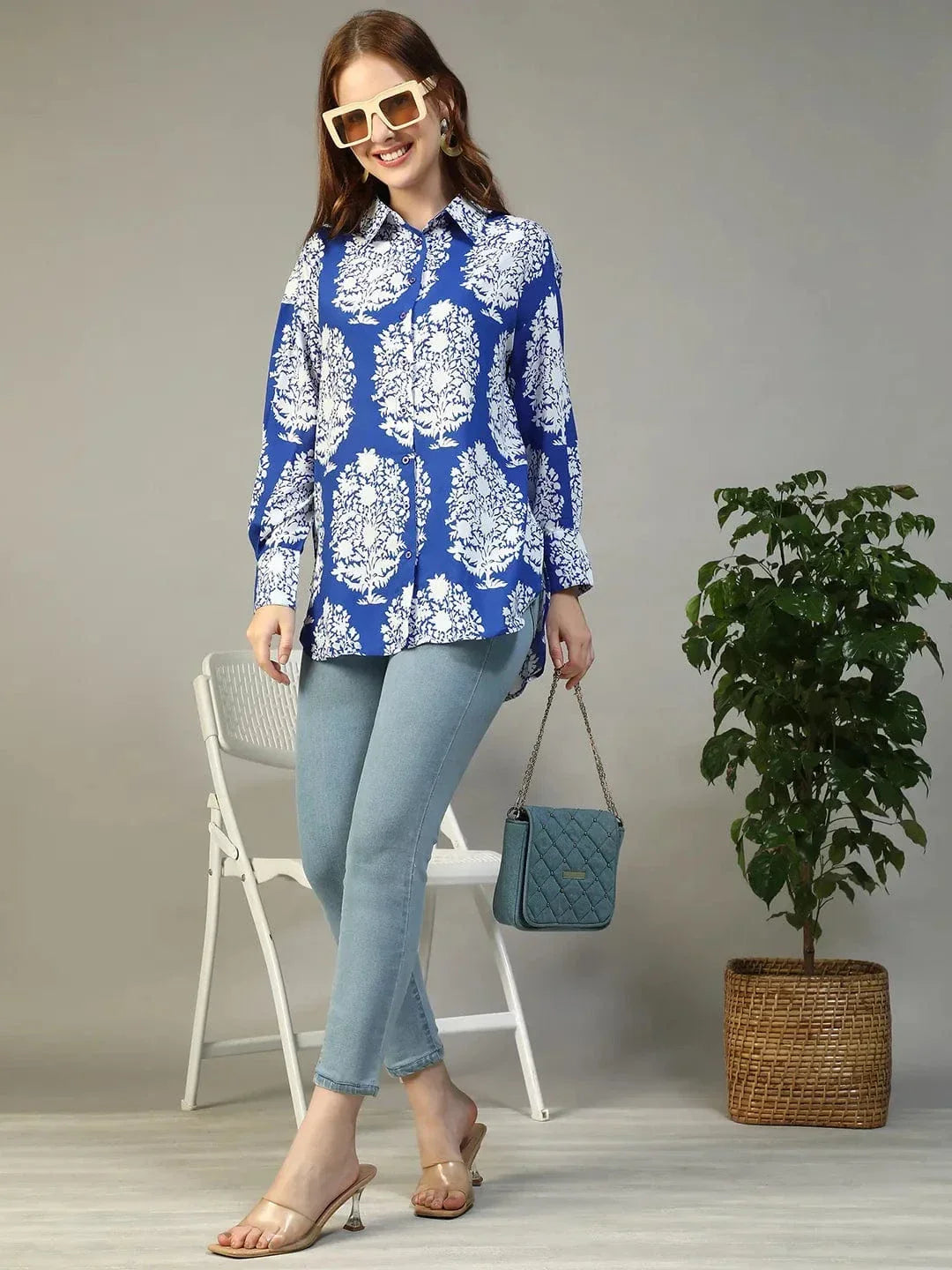 Blue Tropical Print Shirt