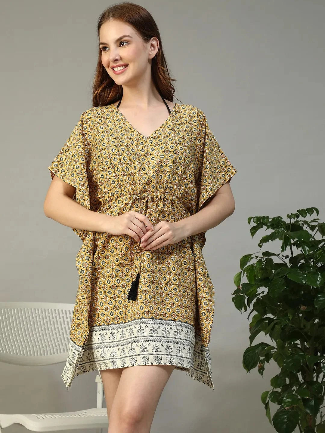 Yellow Geometric Abstract Print Beachwear Dress