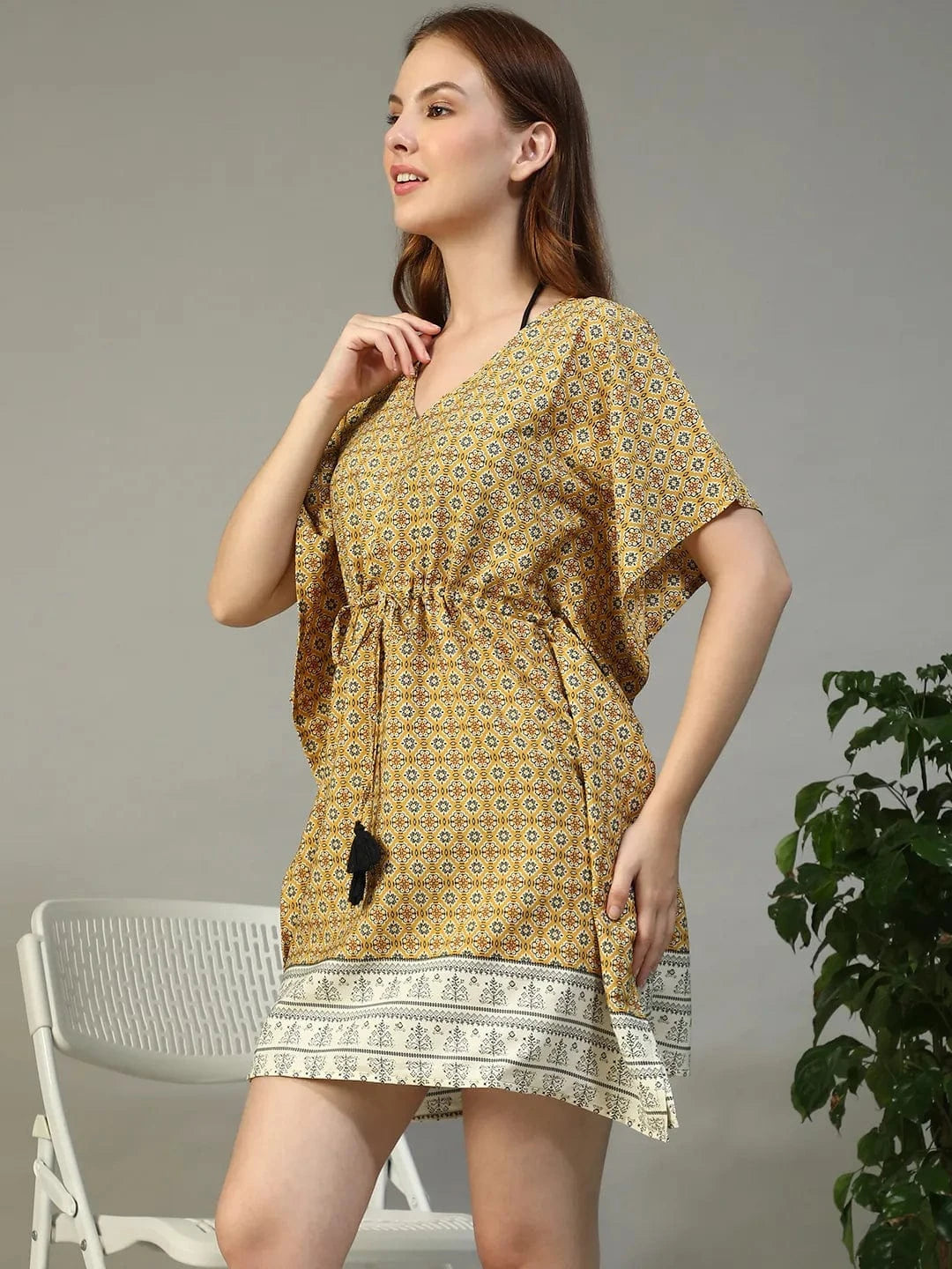 Yellow Geometric Abstract Print Beachwear Dress