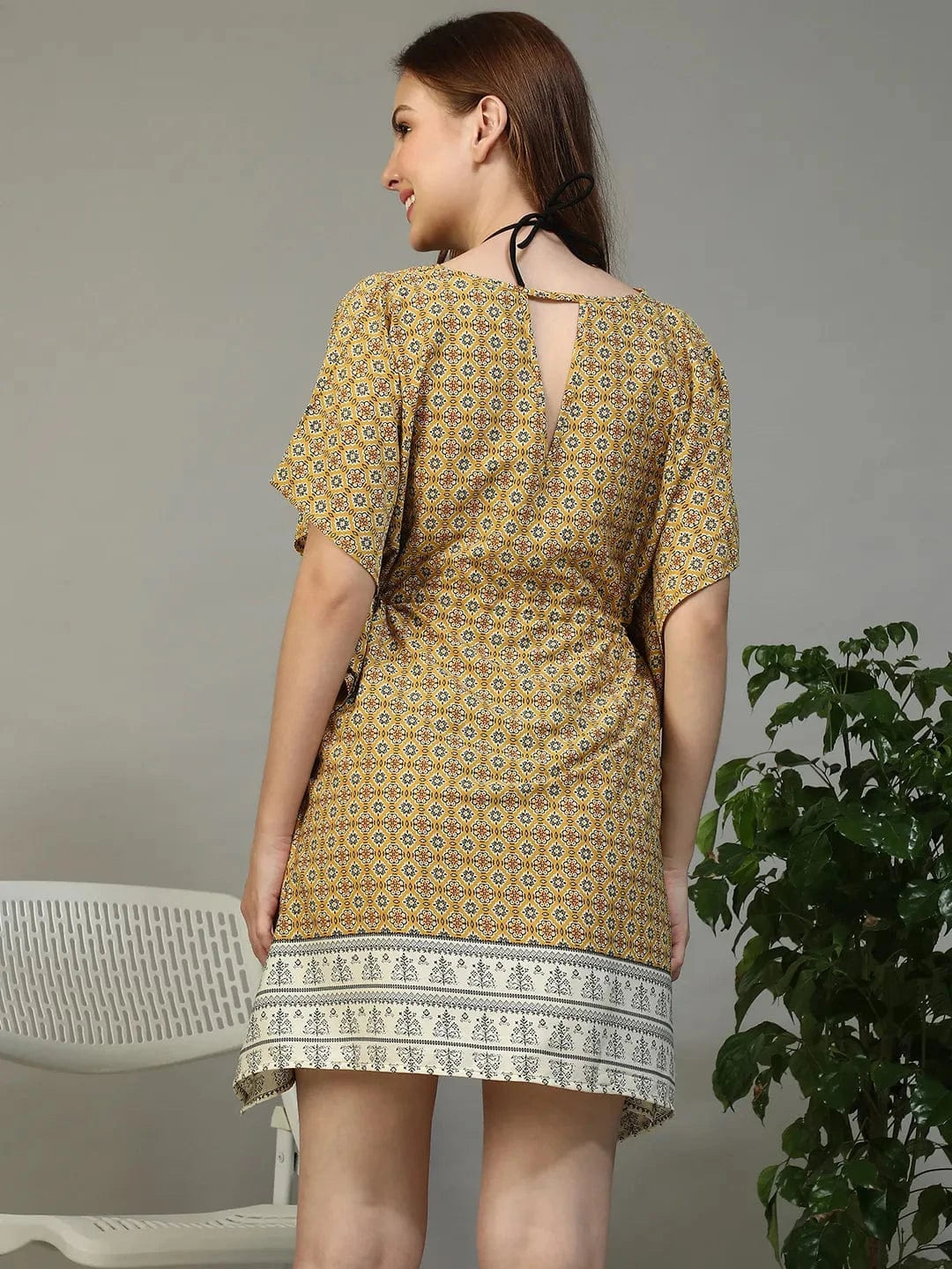 Yellow Geometric Abstract Print Beachwear Dress