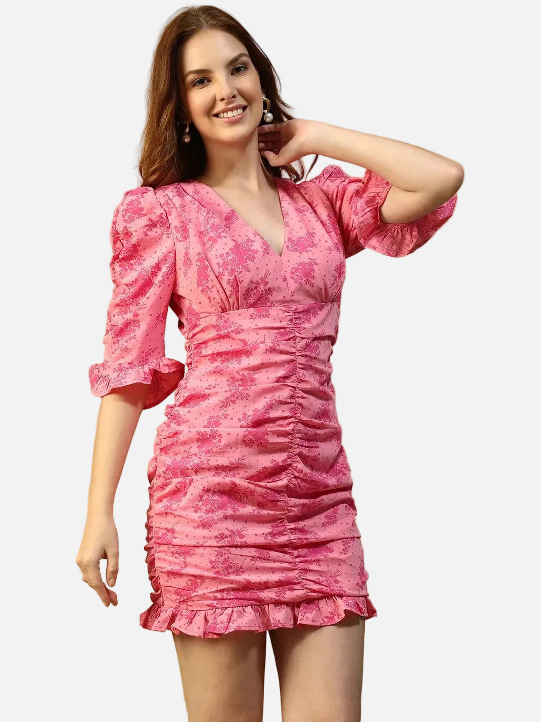 Pink Floral Print Dress