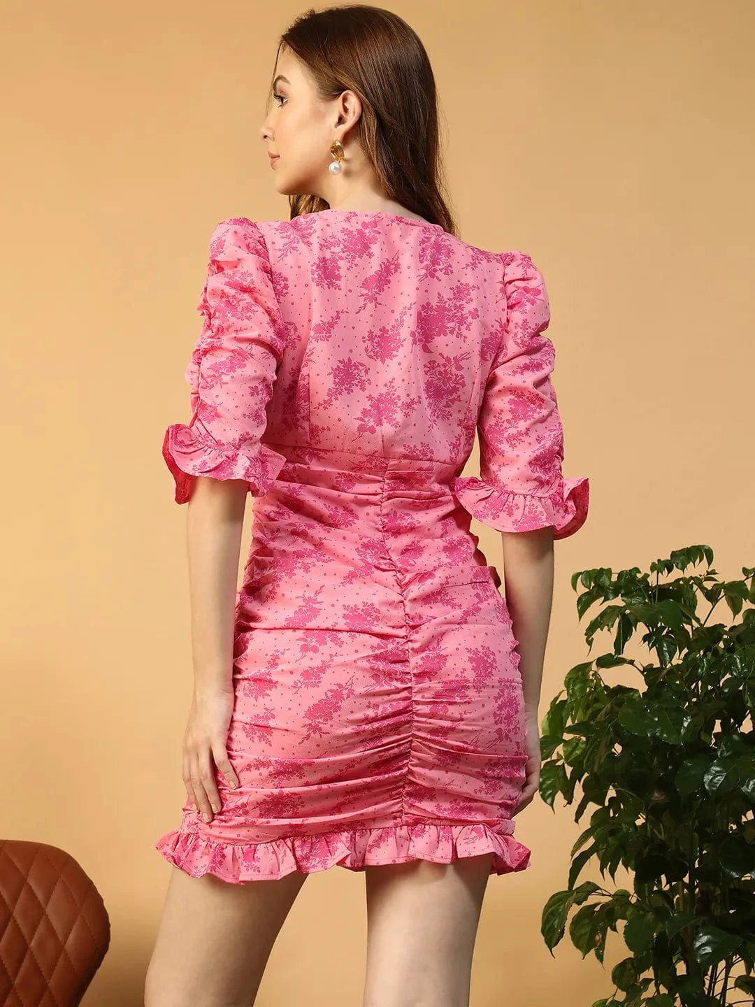 Pink Floral Print Dress
