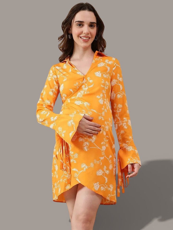 Yellow Floral Print Maternity Dress