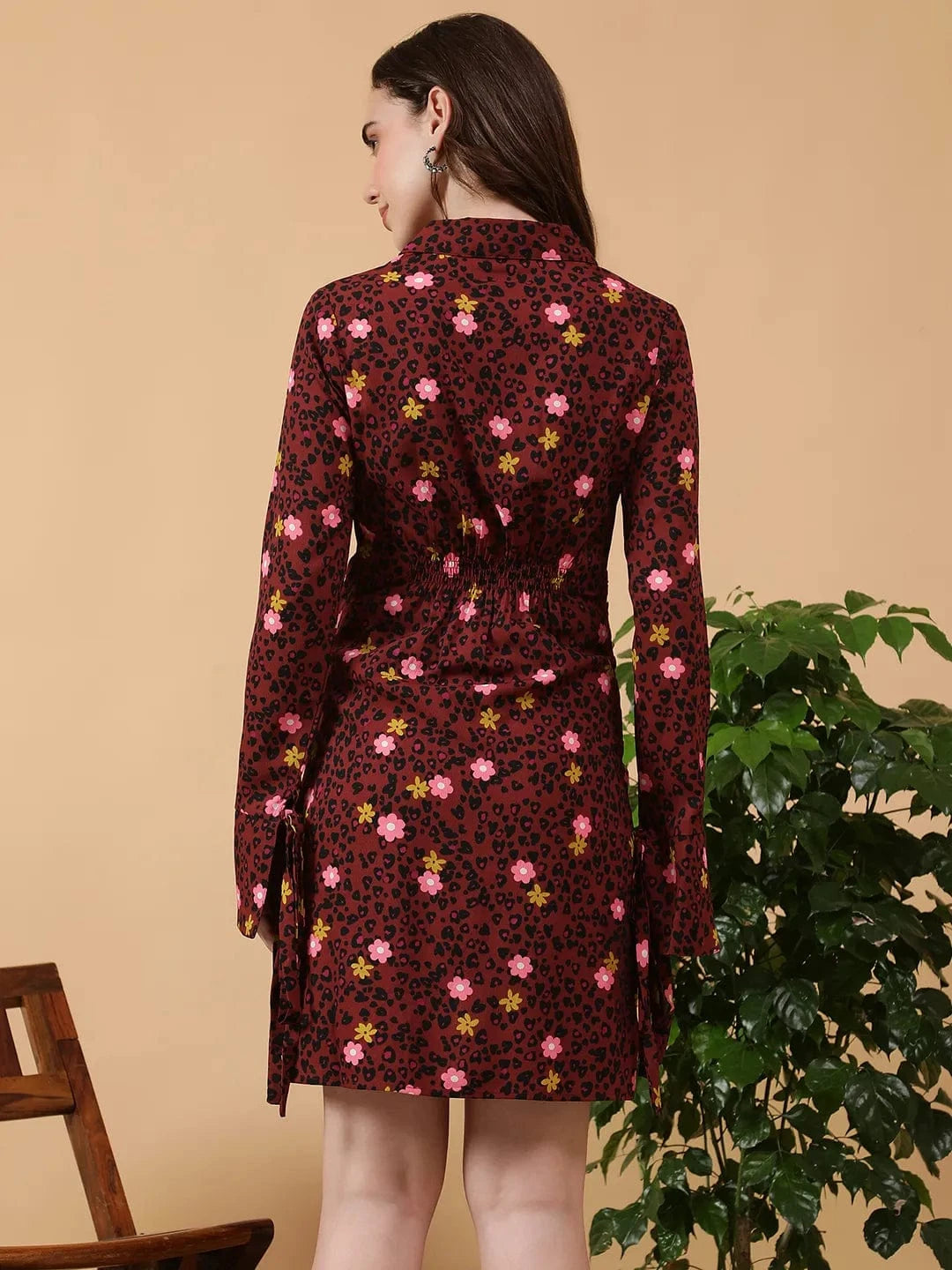 Maroon Floral Print Maternity Dress