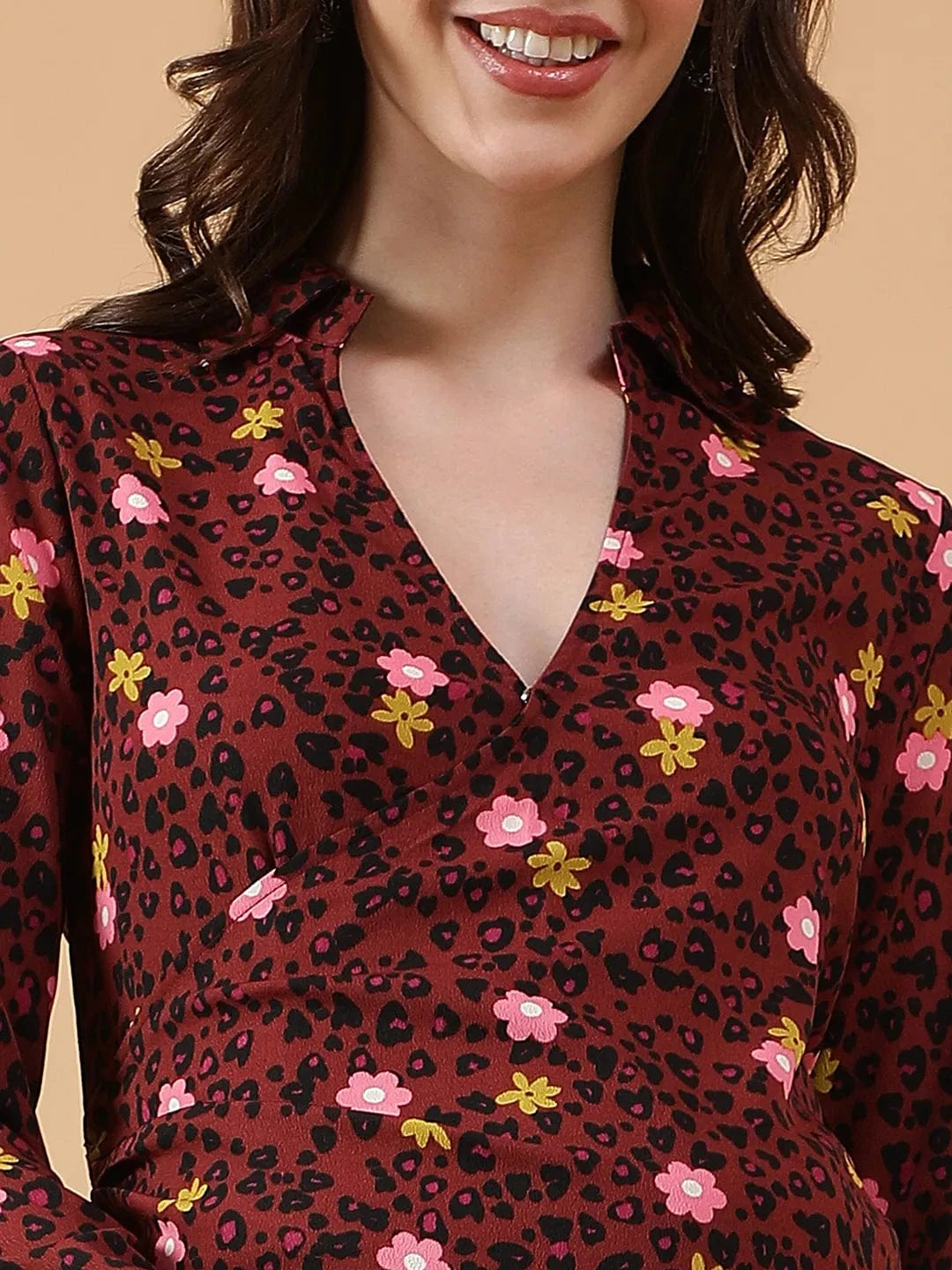 Maroon Floral Print Maternity Dress