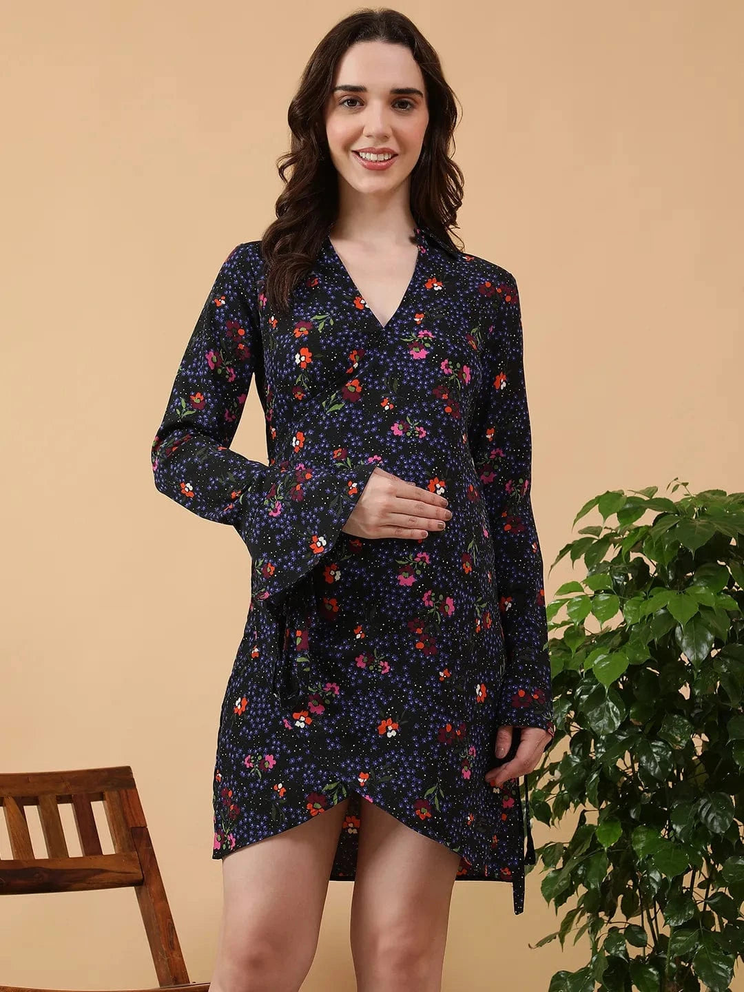 Blue Floral Print Maternity Dress