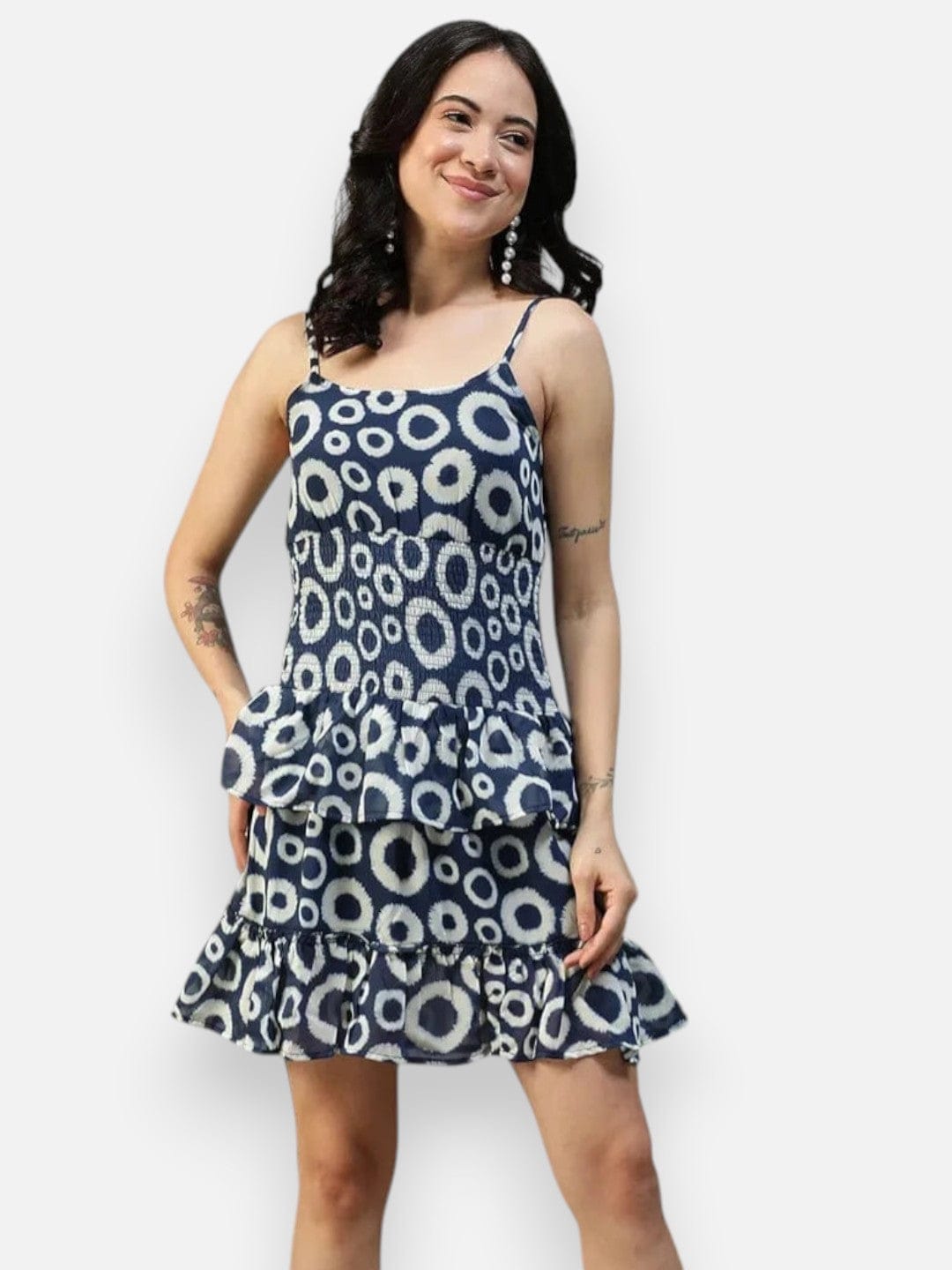 Navy Blue Abstract Print Dress