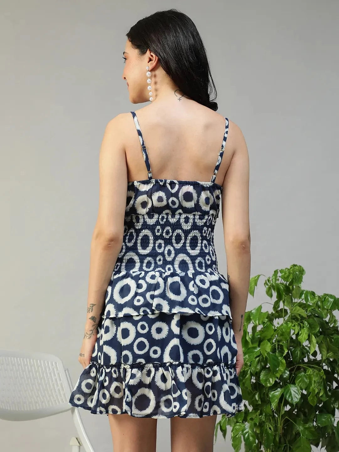 Navy Blue Abstract Print Dress