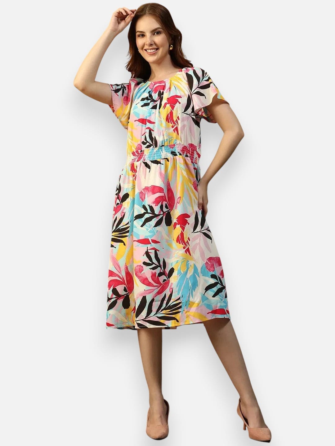 Women Multicolor Tropical Print Dress