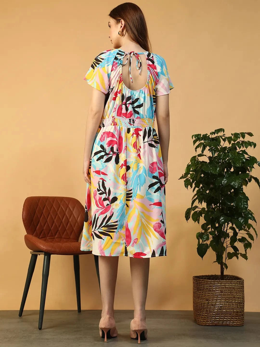Women Multicolor Tropical Print Dress