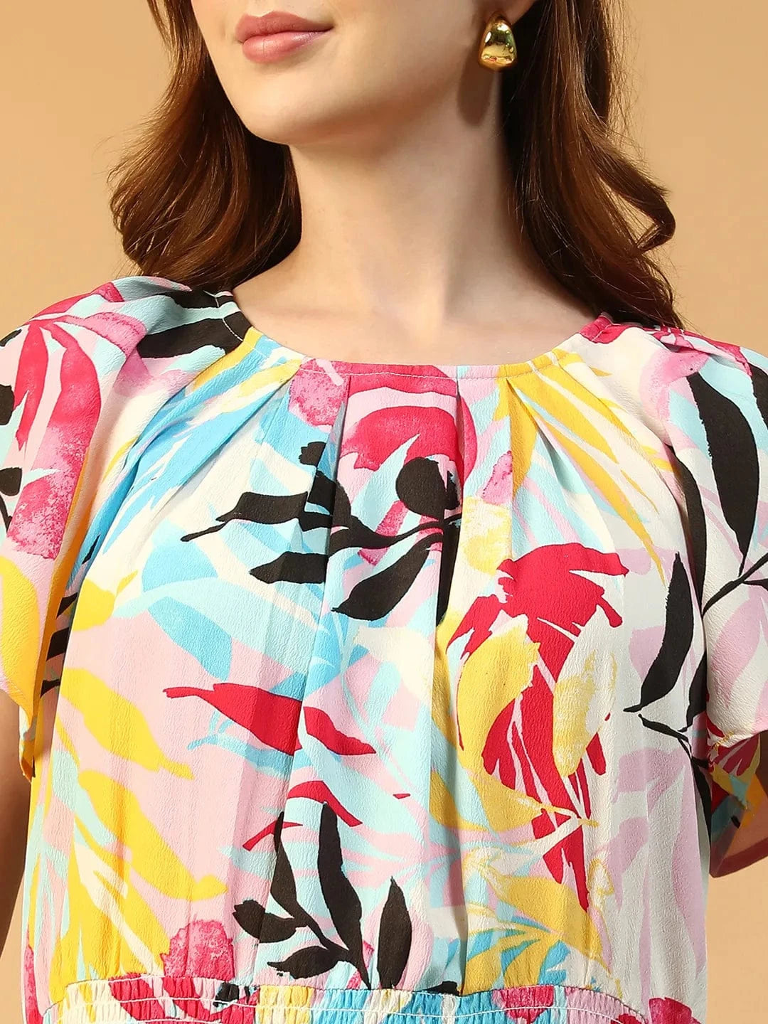 Women Multicolor Tropical Print Dress
