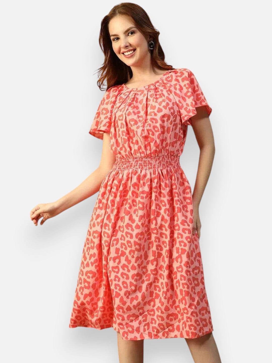 Women Orange Animal Print Dress
