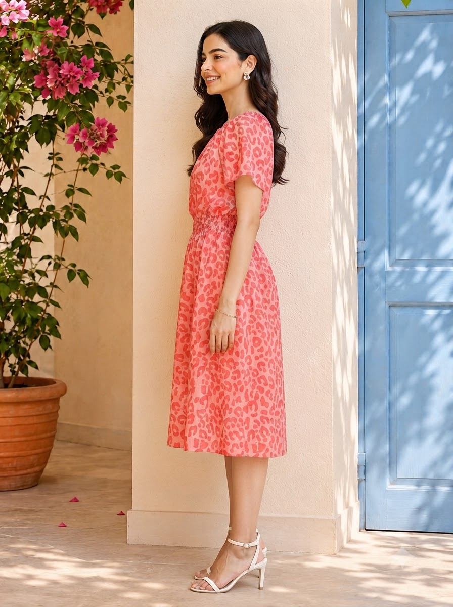 Women Orange Animal Print Dress