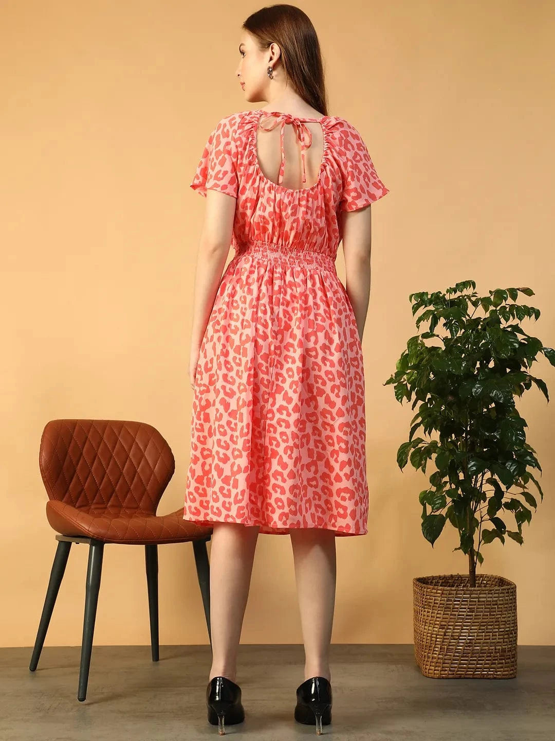 Women Orange Animal Print Dress