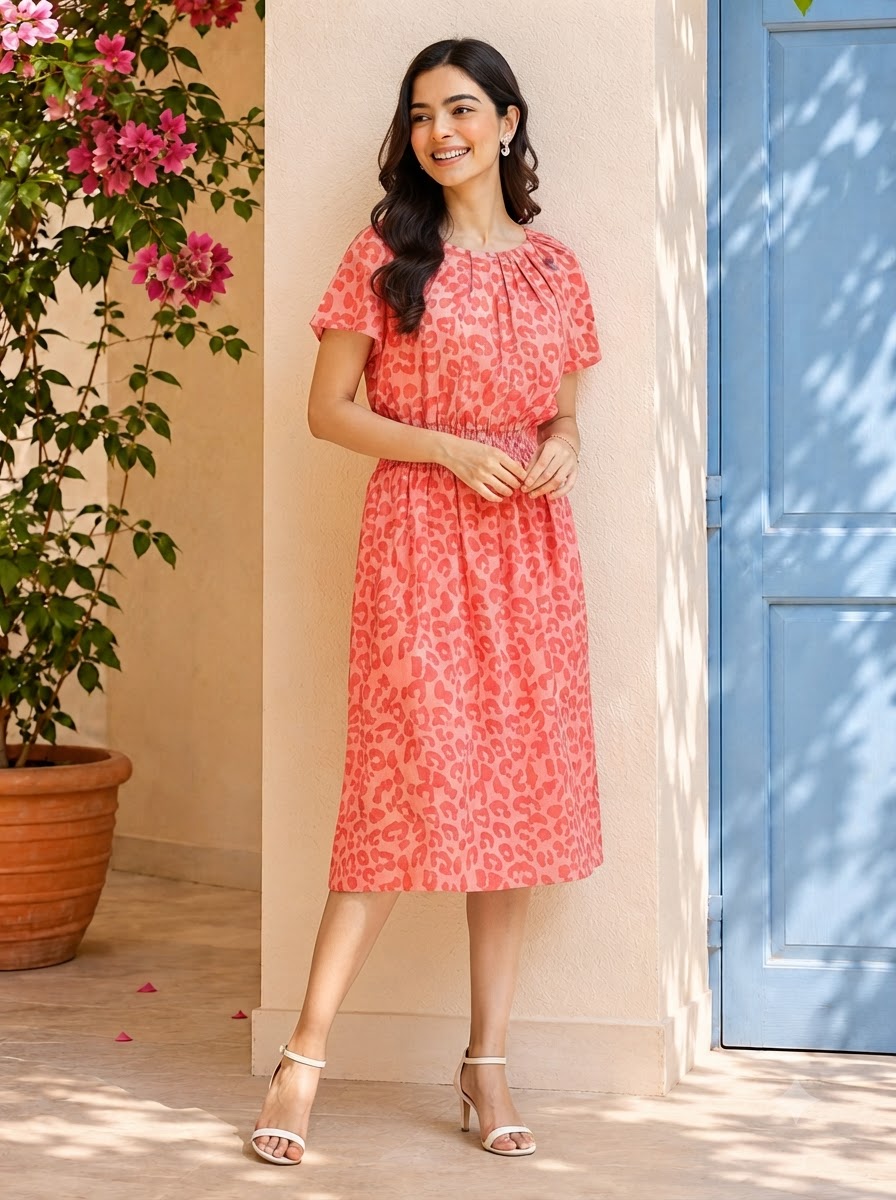 Women Orange Animal Print Dress