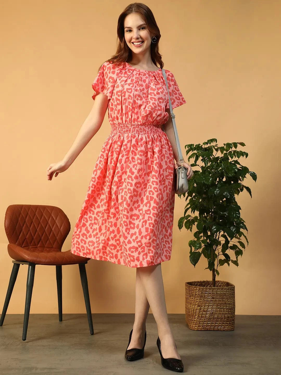 Women Orange Animal Print Dress