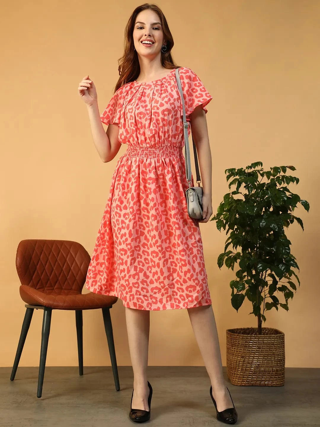 Women Orange Animal Print Dress