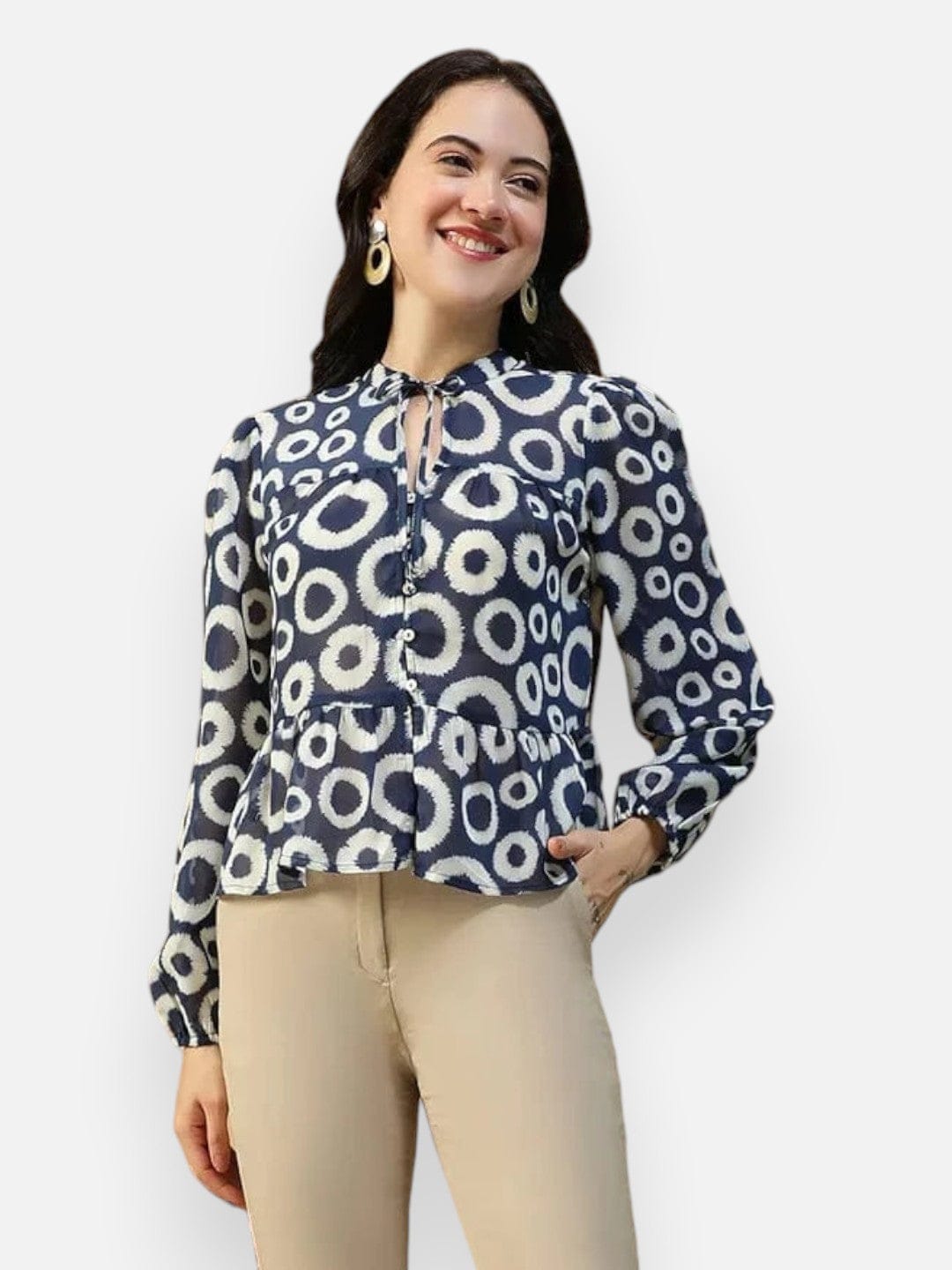 Blue Geometric Print Top