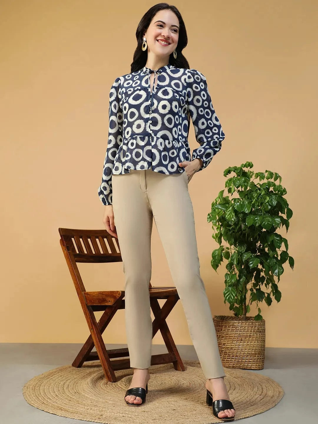 Blue Geometric Print Top