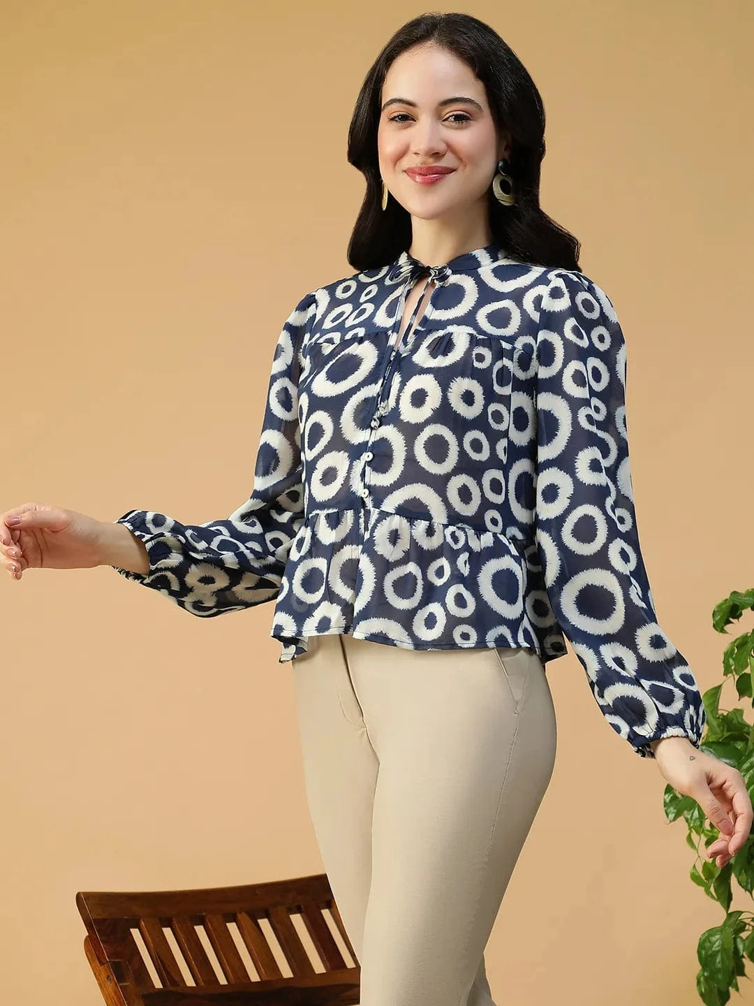 Blue Geometric Print Top