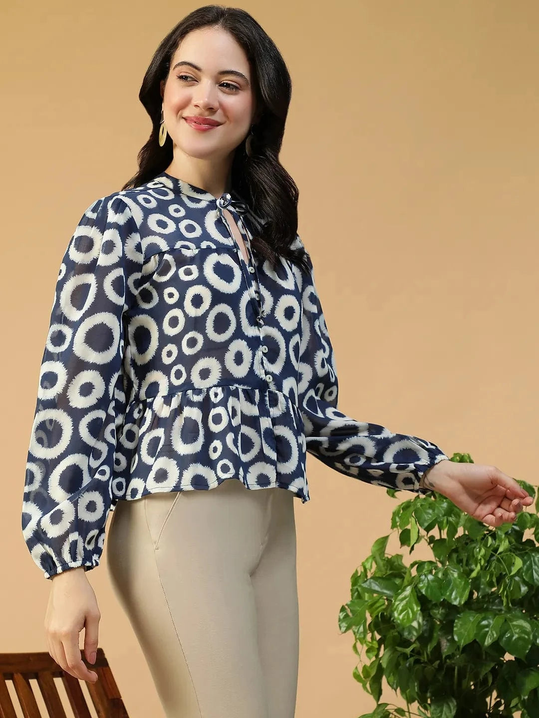 Blue Geometric Print Top