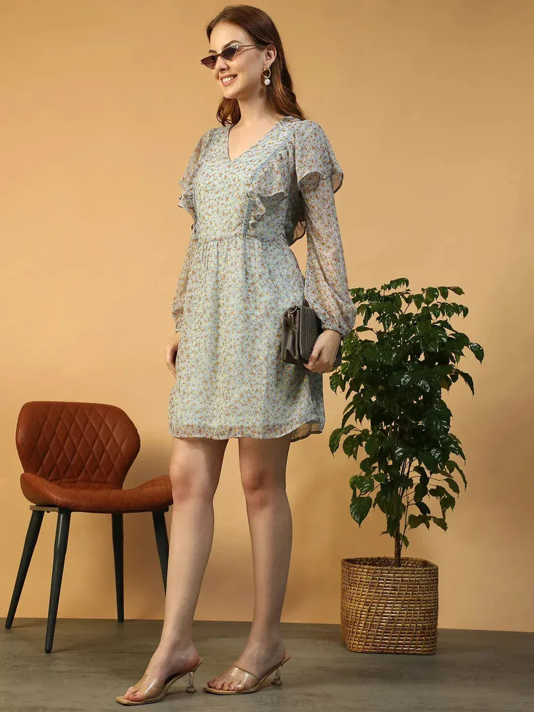 Blue Floral Print Dress