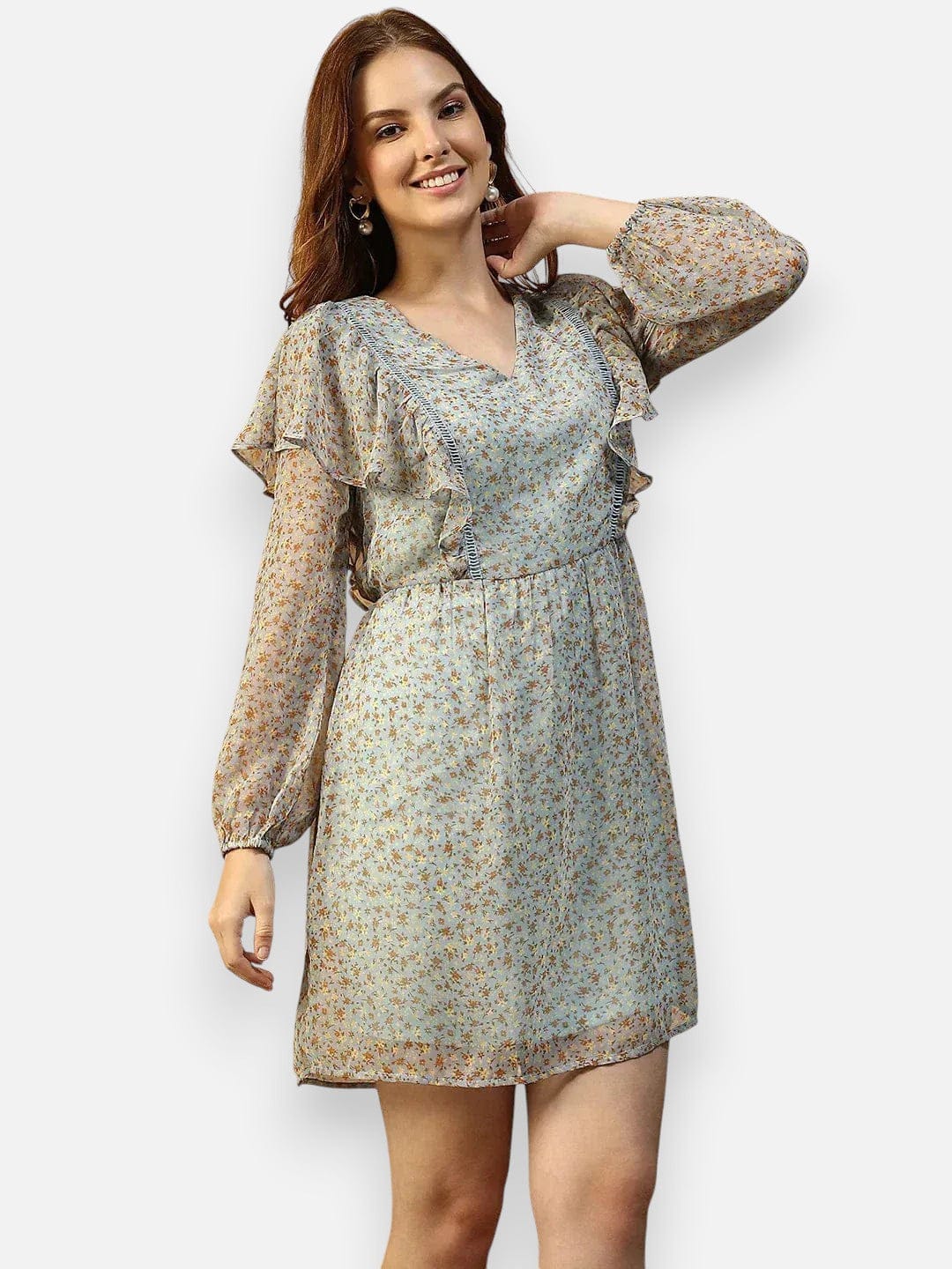 Blue Floral Print Dress