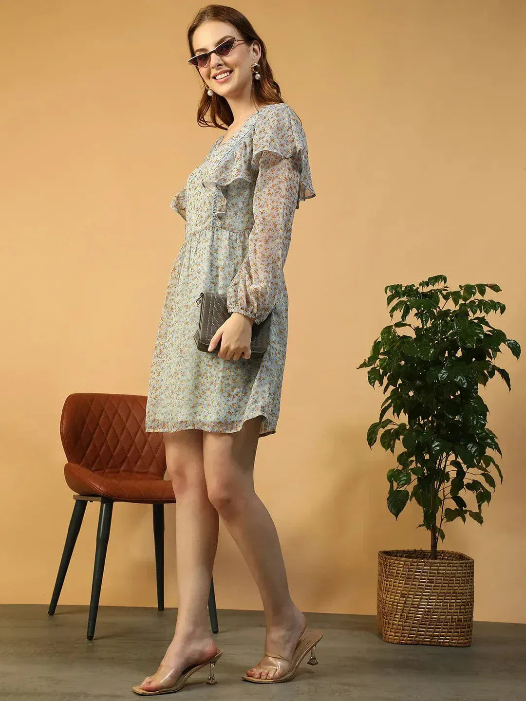 Blue Floral Print Dress