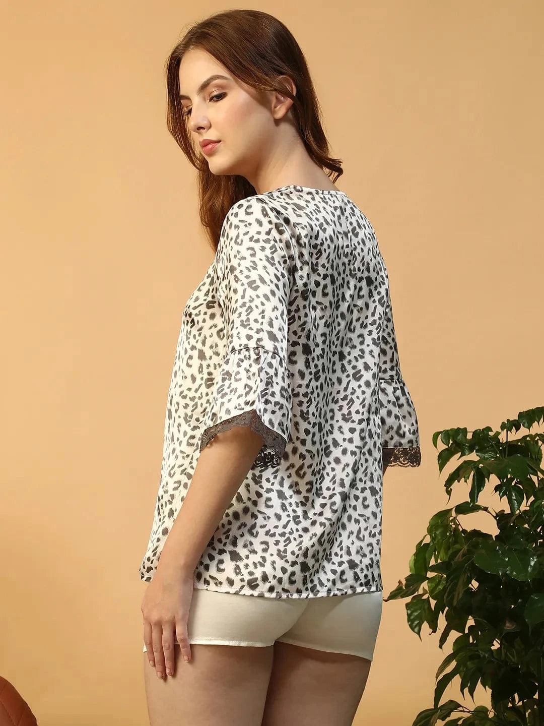 Grey Animal Print Nightwear Top