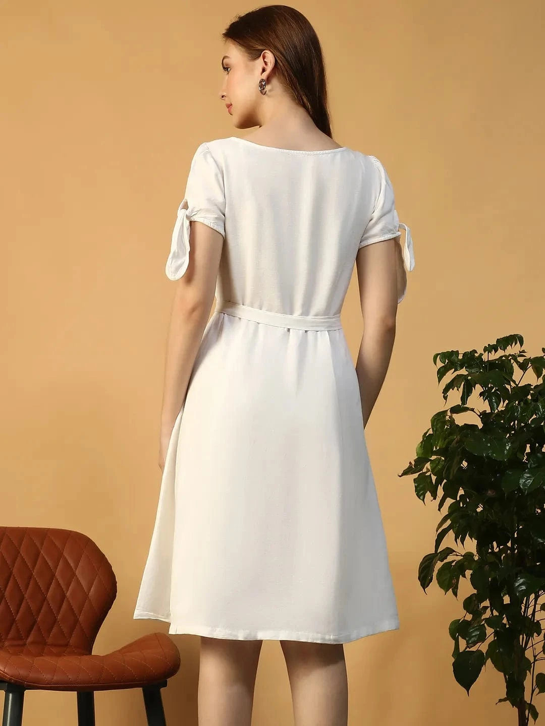 Women White Cotton Linen Dress