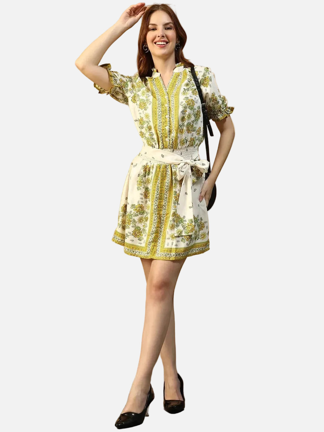 Green Floral Scarf Print Dress