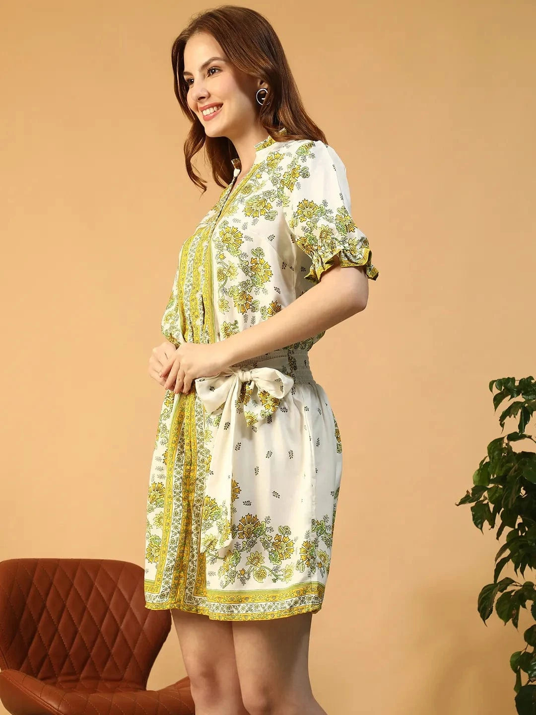 Green Floral Scarf Print Dress
