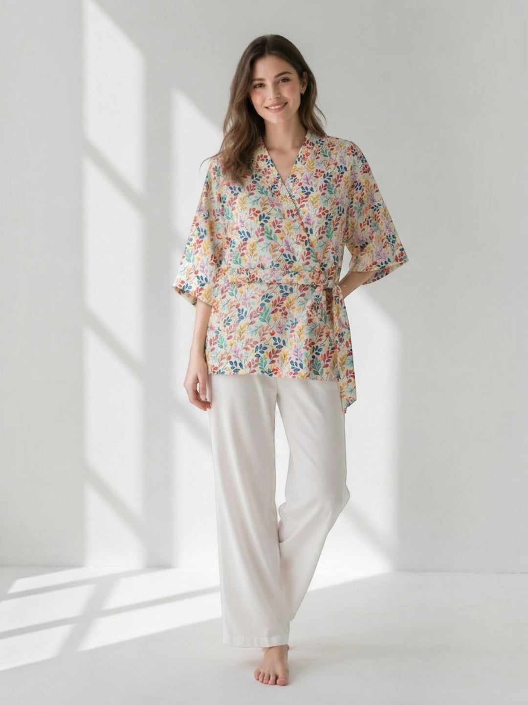 Multicolor Floral Print Nightwear Shrug