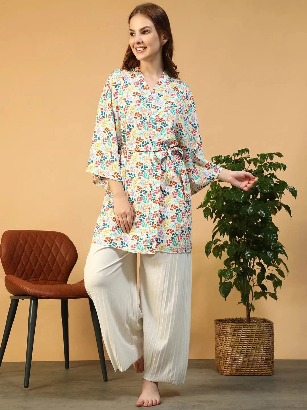 Multicolor Floral Print Nightwear Shrug