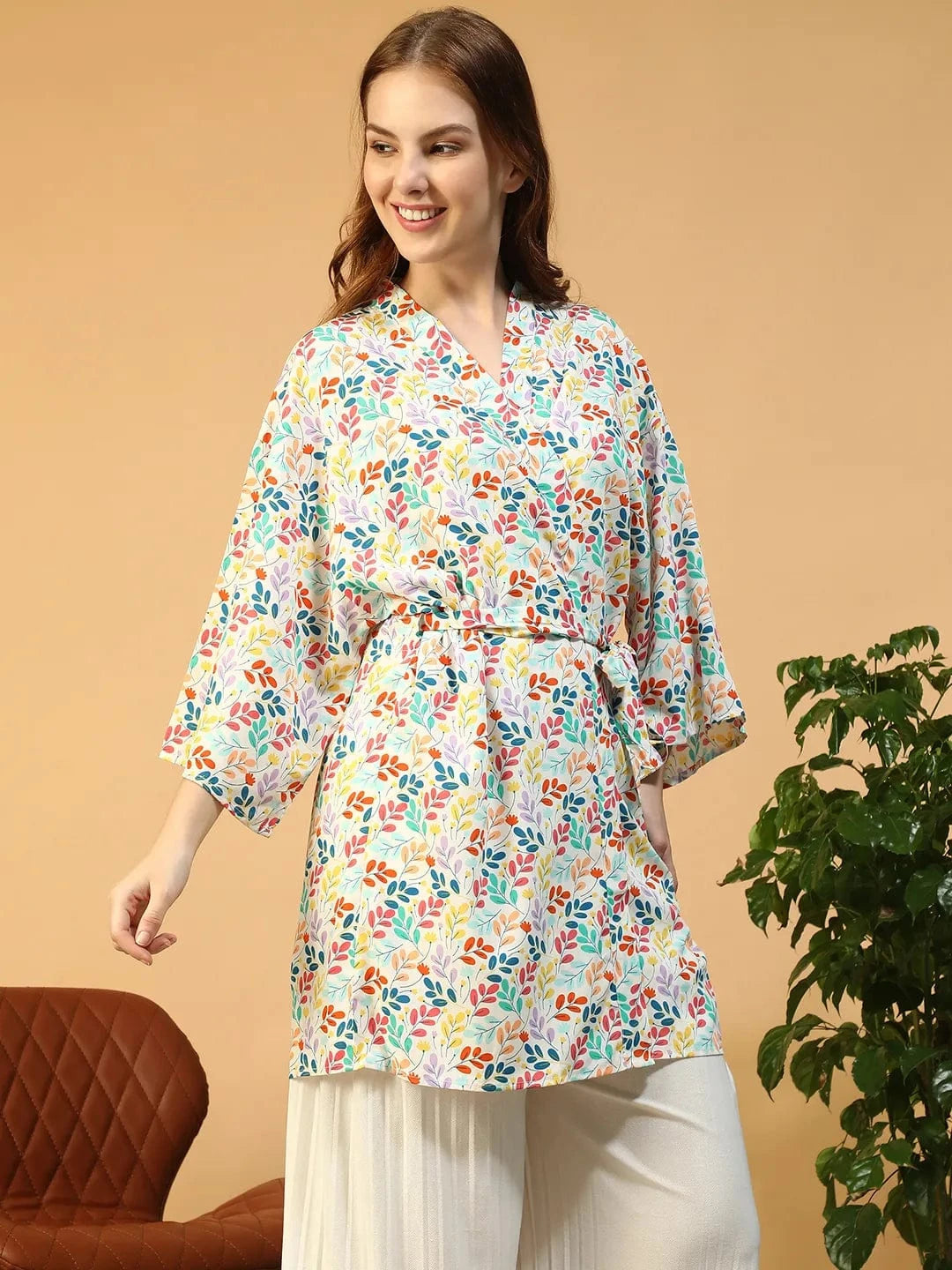Multicolor Floral Print Nightwear Shrug