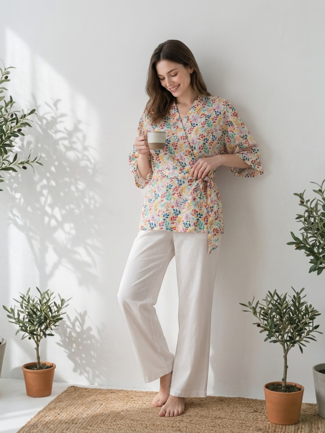 Multicolor Floral Print Nightwear Shrug
